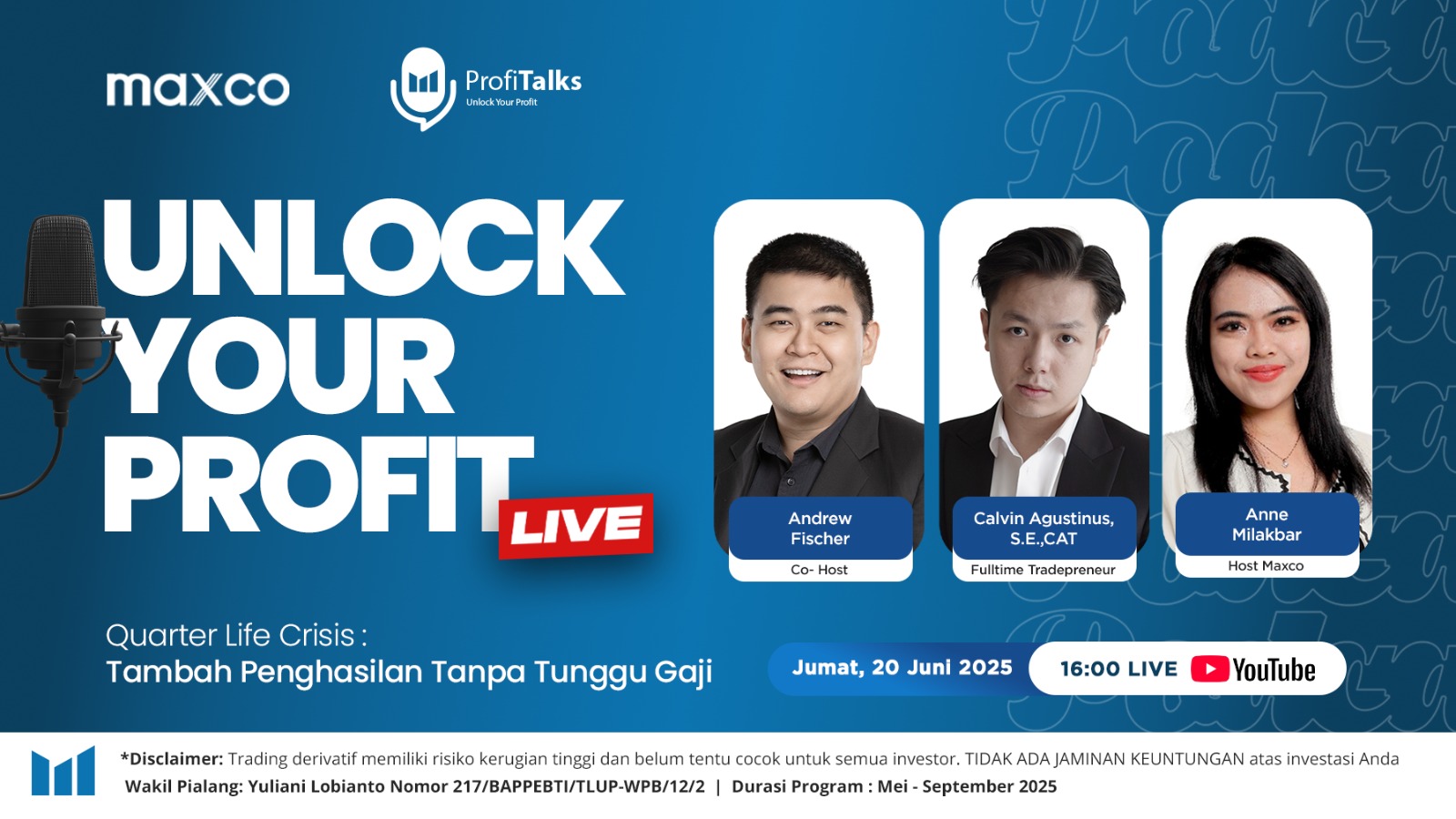Jangan Takut Quarter Life Crisis Lagi! Maxco Podcast 'UNLOCK YOUR PROFIT': Belajar Trading Emas, Amankan Penghasilan dan Raih Kebebasan Finansial Tanpa Tergantung Gaji!