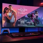Visualisasi fitur grafis GTA 6 PS5 dengan kualitas visual memukau di layar monitor gaming modern.