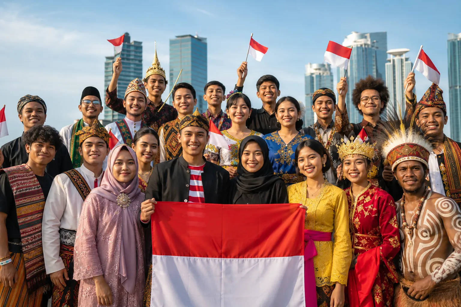 Ilustrasi keragaman organisasi kemasyarakatan di Indonesia dari Sumatra hingga Papua.