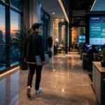 Karyawan berjalan di area kantor teknologi e-commerce saat pengumuman restrukturisasi organisasi TikTok Tokopedia.