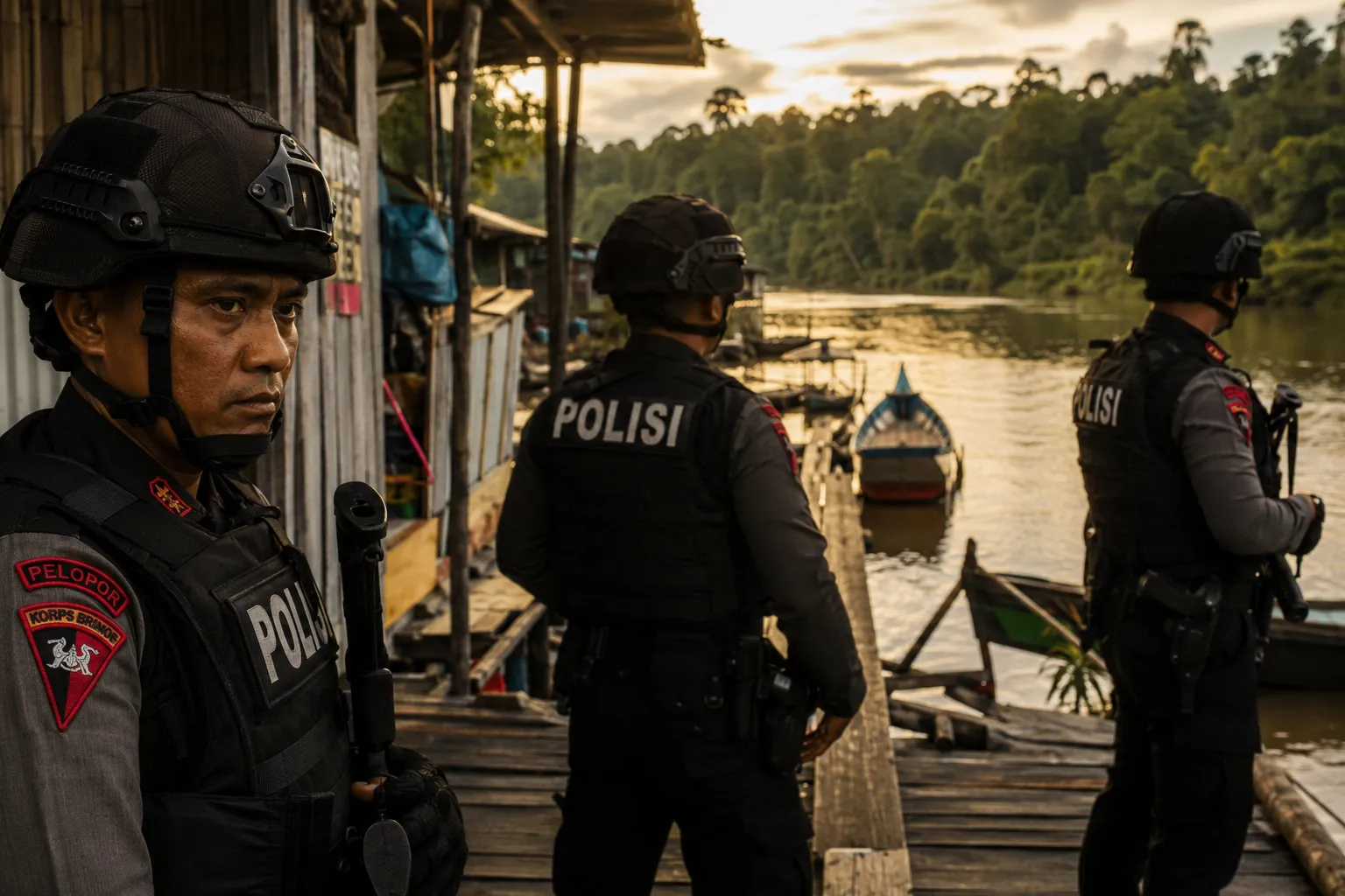 Ilustrasi aparat kepolisian dalam operasi penggerebekan kasus narkoba di kawasan Kalimantan.