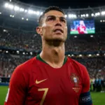 Cristiano Ronaldo mengenakan jersi tim nasional Portugal di stadion Piala Dunia 2026 sebagai tanda turnamen terakhirnya.