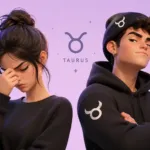 zodiak yang paling nyebelin dan keras kepala dengan karakter ekspresif berlatar pastel minimalis.