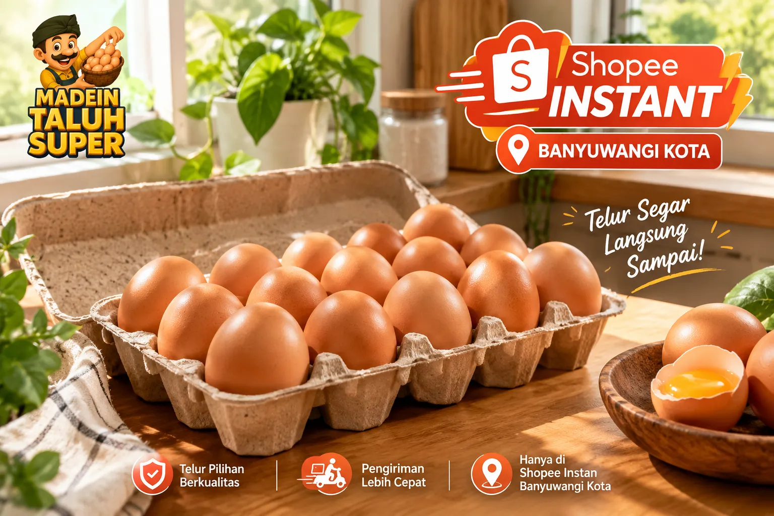 Shopee Telur Banyuwangi menyediakan telur ayam segar berkualitas dengan pengiriman instan langsung ke rumah.